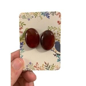 Oval Statement Earrings‎ Brown Resin Cabochon Style Fashion Jewelry